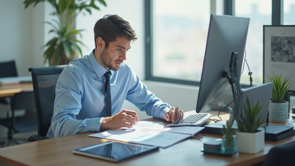 Профессиональный рабочий стол с финансовыми документами и калькулятором