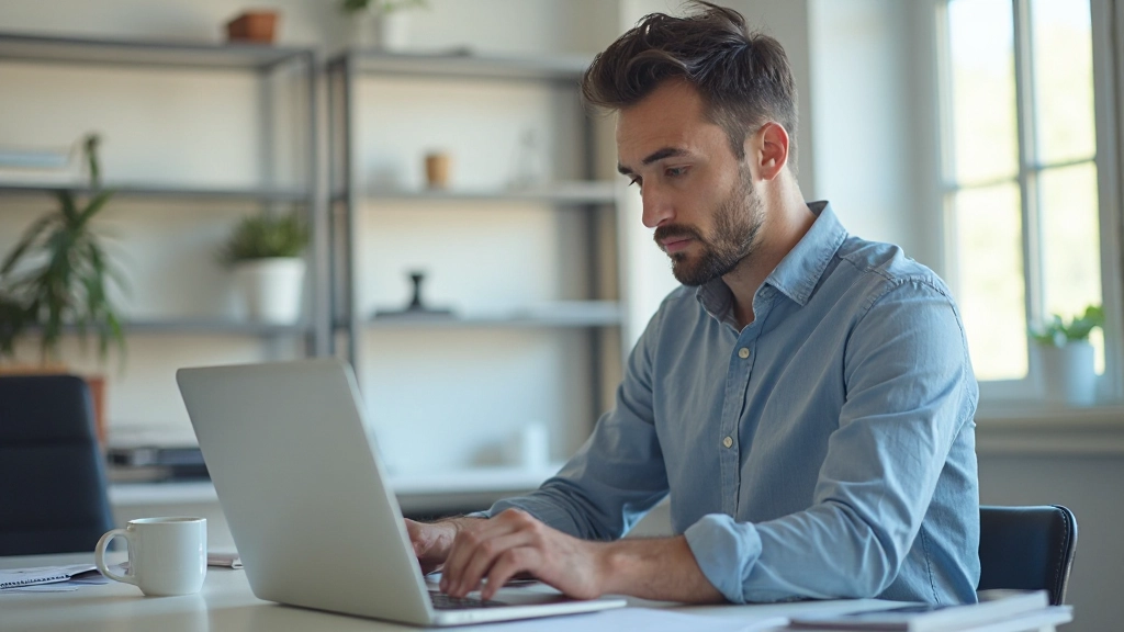 Человек анализирует финансовые данные на ноутбуке с графиками и диаграммами на экране