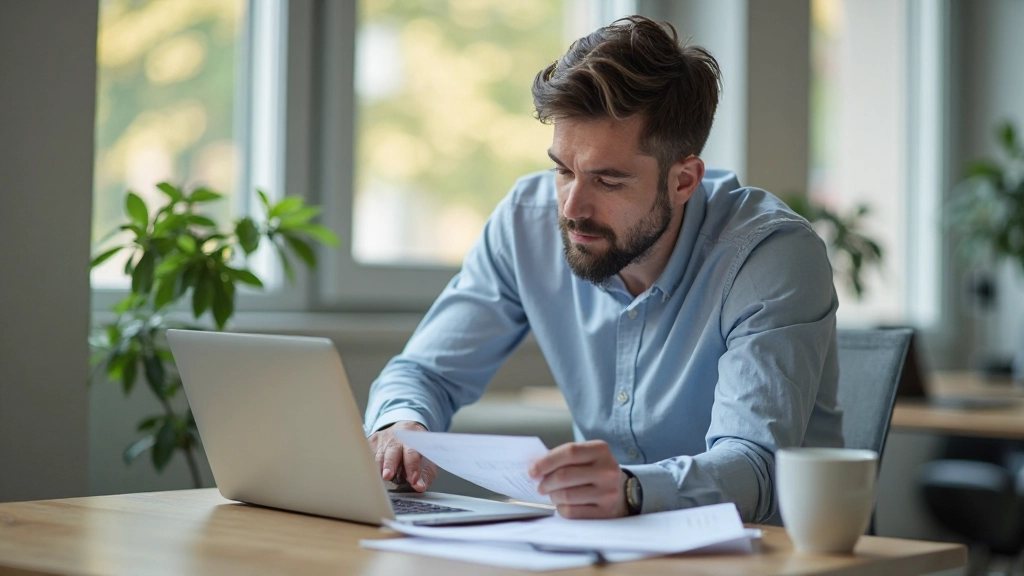 Профессиональное рабочее место с ноутбуком и финансовыми документами