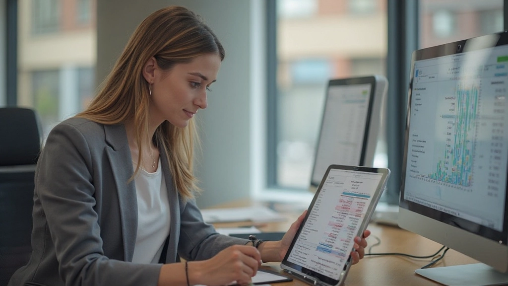 Рабочее место с финансовыми документами и цифровыми инструментами отслеживания расходов